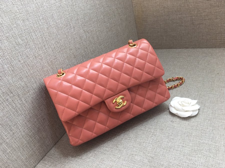 Medium Classic Flap Lambskin Bag AO1112 Cream Pink/Gold